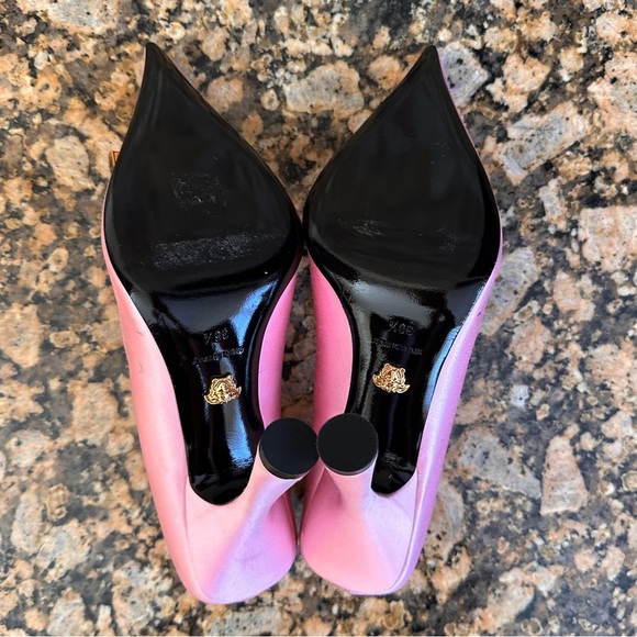 Versace Medusa Biggie Buckle Satin Pumps in Rose Pink - Picture 10 of 14